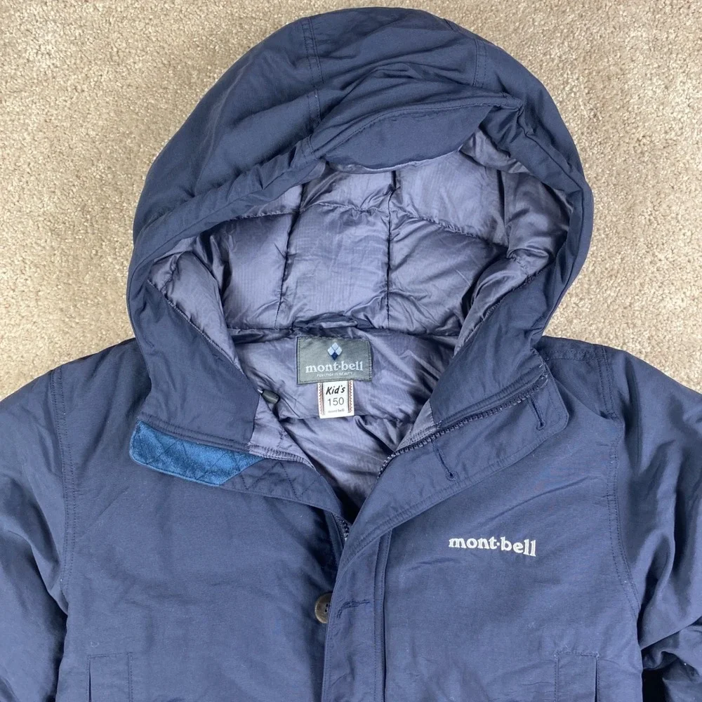 Mont-bell Down Husky Coat Kids 150 Parka Navy Blue Puffer Hooded 1101515